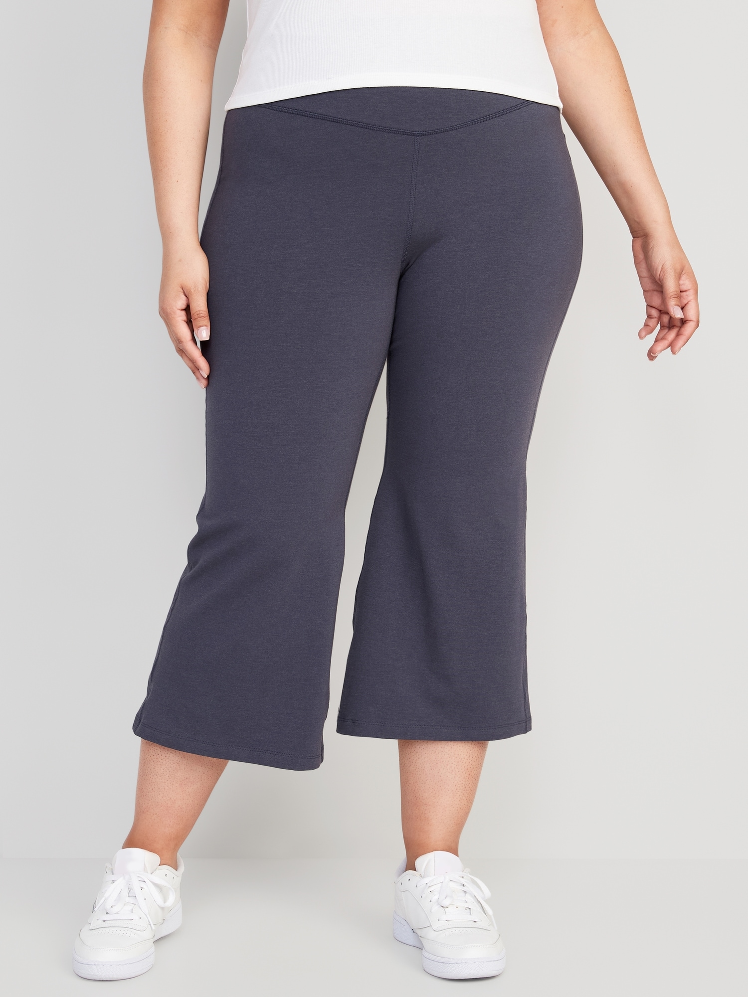 WHLBF Women's Plus Size Yoga Pants Solid Span High Waist Wide Leg Trousers  Yoga Pants Capris Purple 8(L)