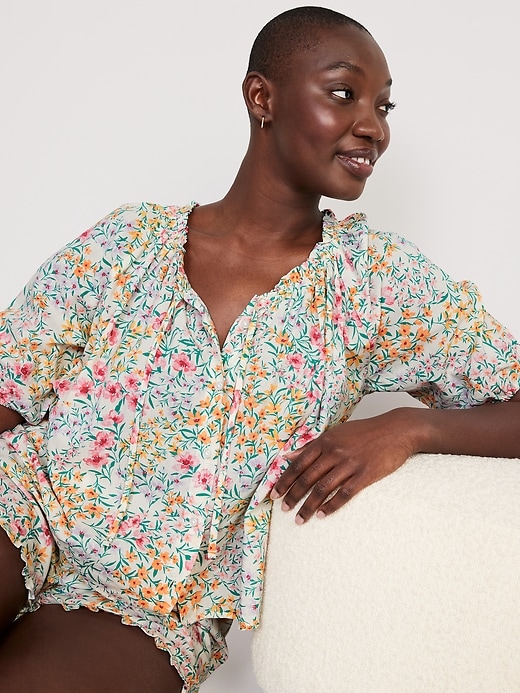 Image number 3 showing, Floral Elbow-Sleeve Pajama Swing Top