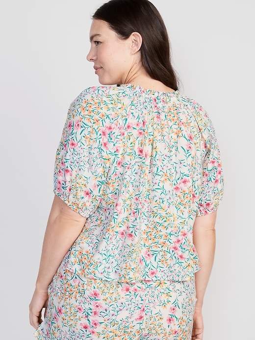 Image number 8 showing, Floral Elbow-Sleeve Pajama Swing Top
