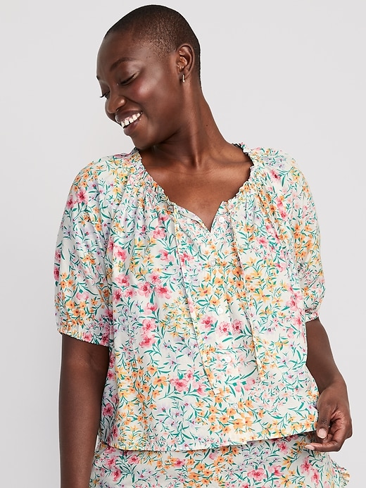 Image number 5 showing, Floral Elbow-Sleeve Pajama Swing Top