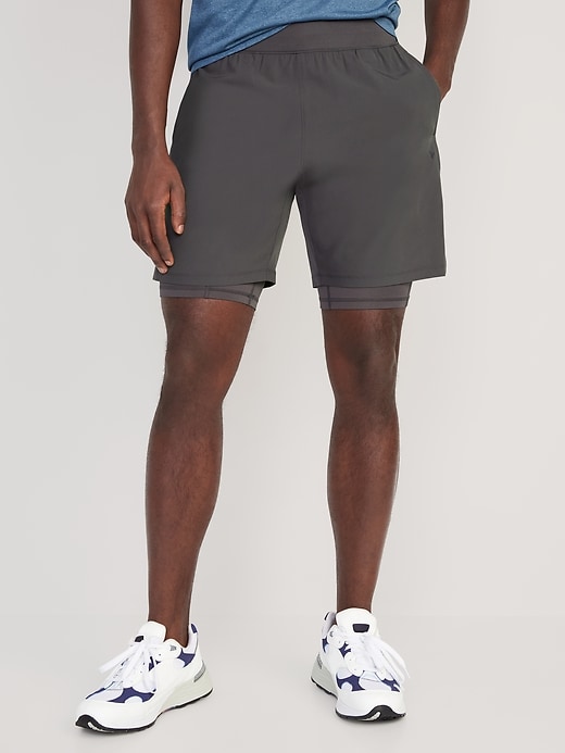 View large product image 1 of 3. Go 2-in-1 Workout Shorts + Base Layer -- 9-inch inseam