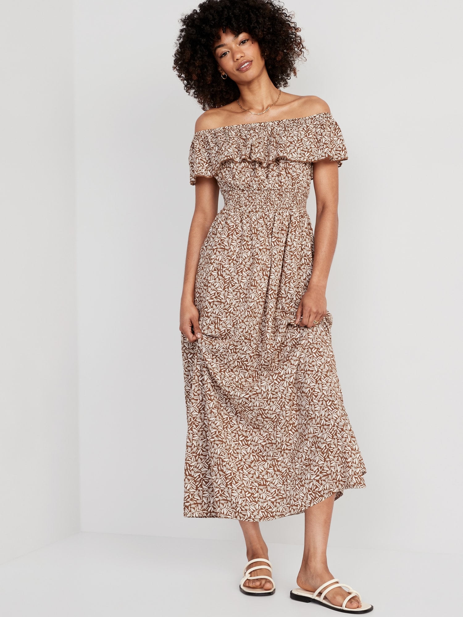 Waist-Defined Floral Off-The-Shoulder Maxi Dress for Women