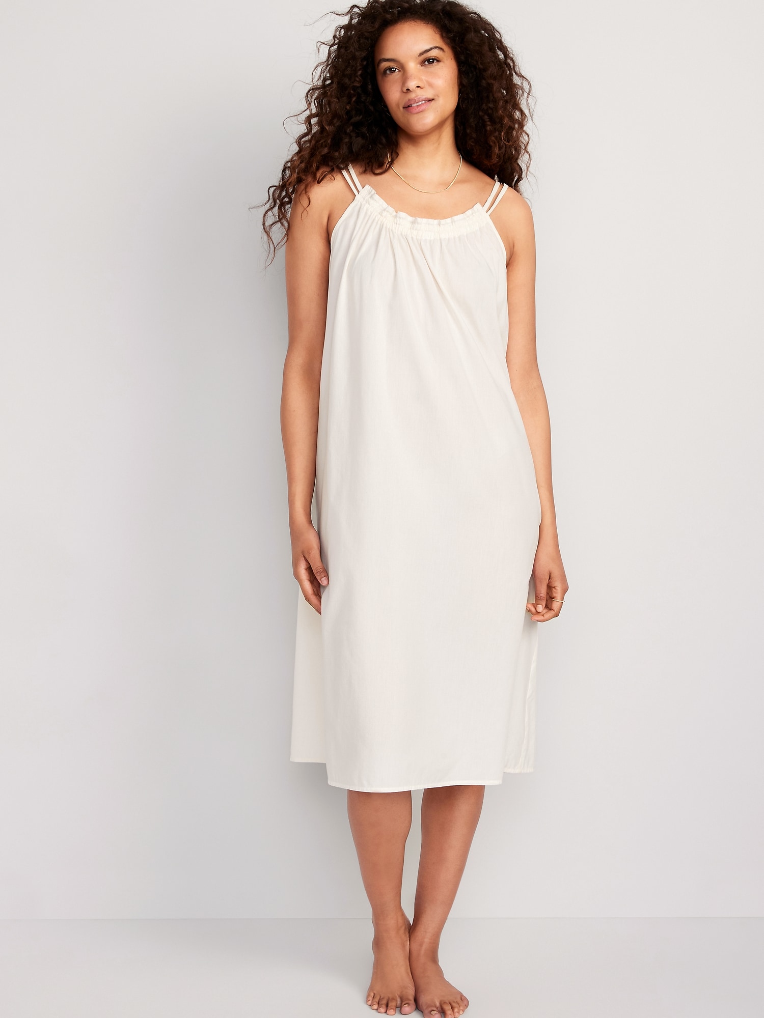 Old Navy Scoop-Neck Double-Strap Midi Cami Nightgown for Women white. 1
