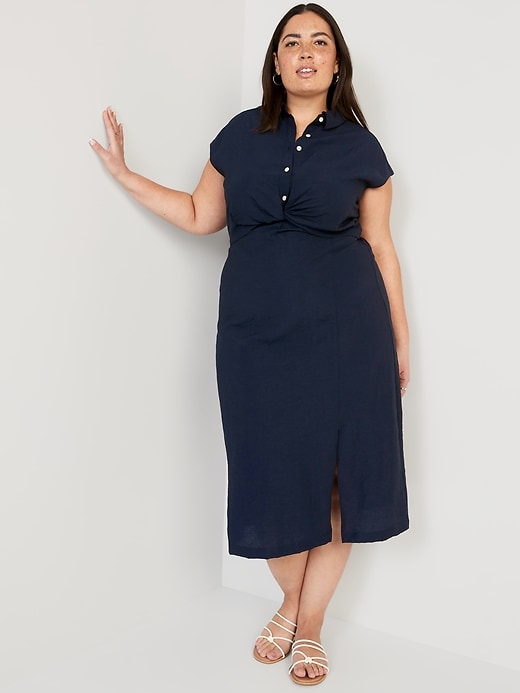Image number 7 showing, Waist-Defined Twist-Front Midi Shirt Dress