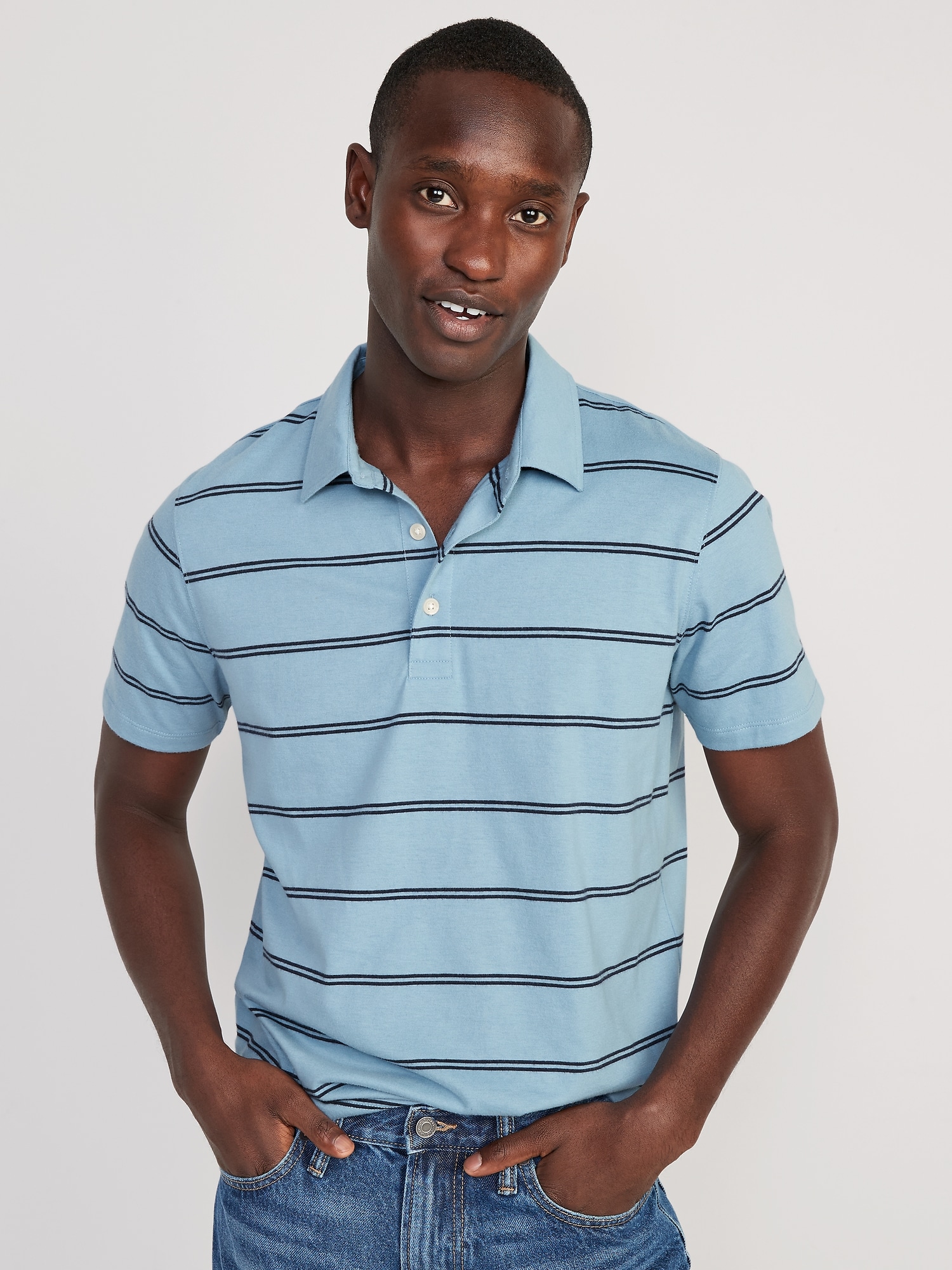 Old Navy Classic Fit Striped Jersey Polo for Men blue. 1