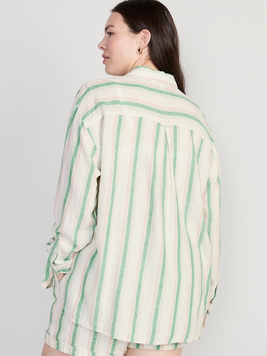 Image number 8 showing, Oversized Striped Linen-Blend Boyfriend Shirt