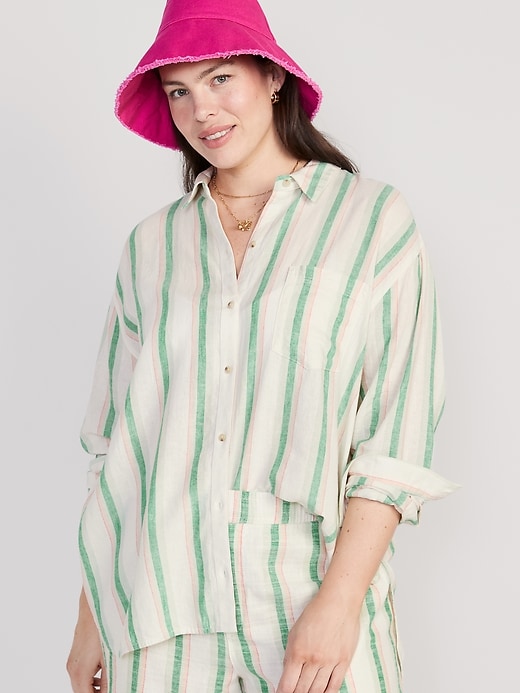 Image number 7 showing, Oversized Striped Linen-Blend Boyfriend Shirt