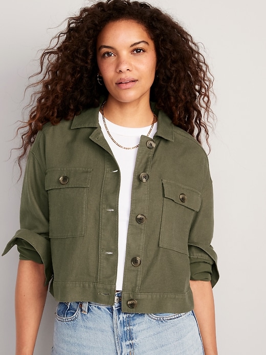 Linen-Blend Cropped Utility Jacket for Women | Old Navy