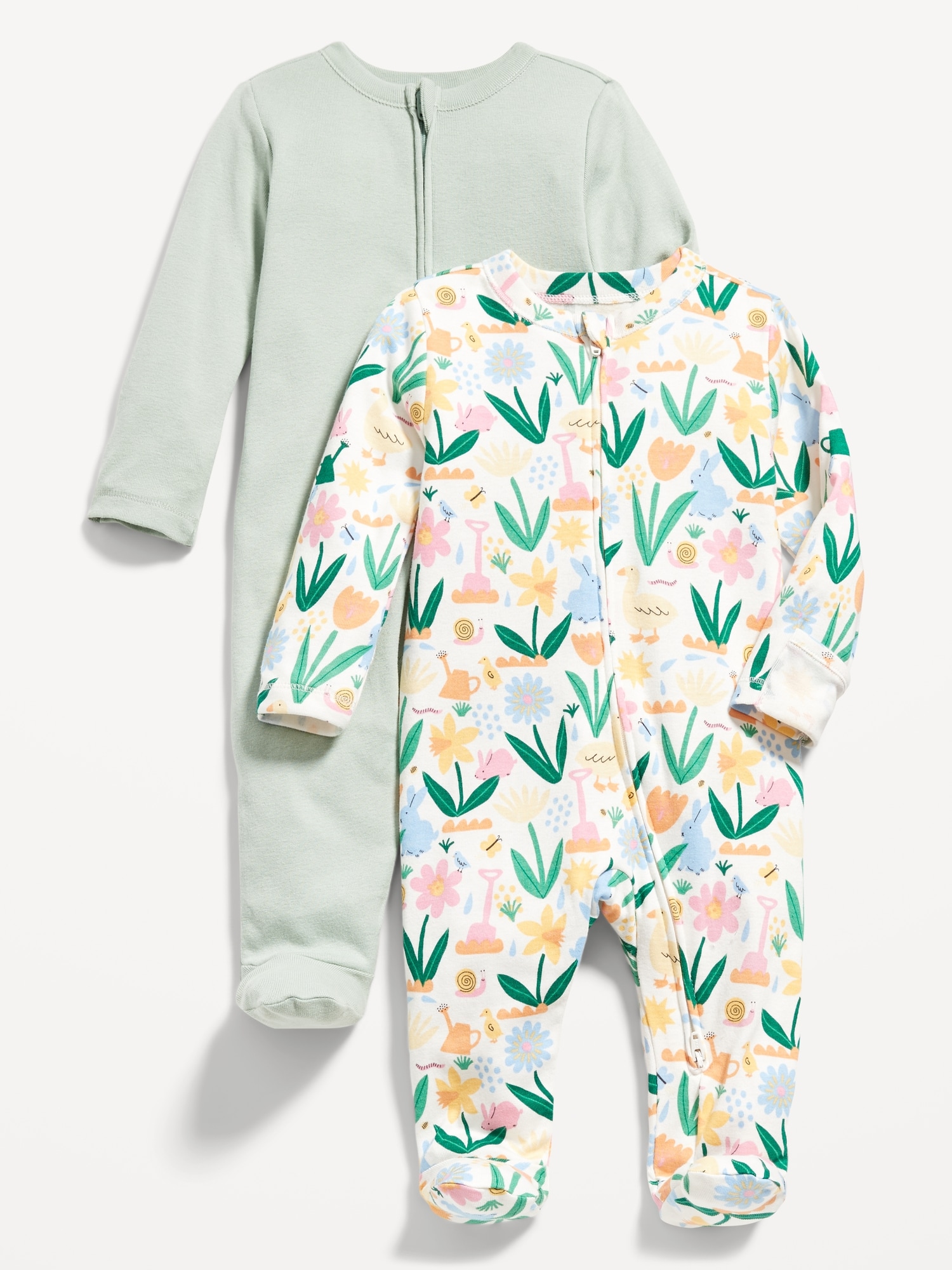 Old Navy Unisex Sleep & Play 2-Way-Zip Footed One-Piece 2-Pack for Baby white. 1