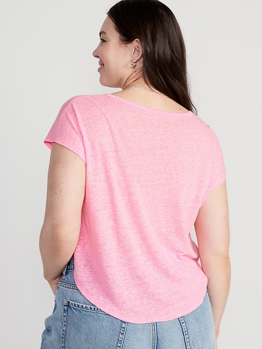 Image number 8 showing, Linen-Blend Crop Voop-Neck T-Shirt