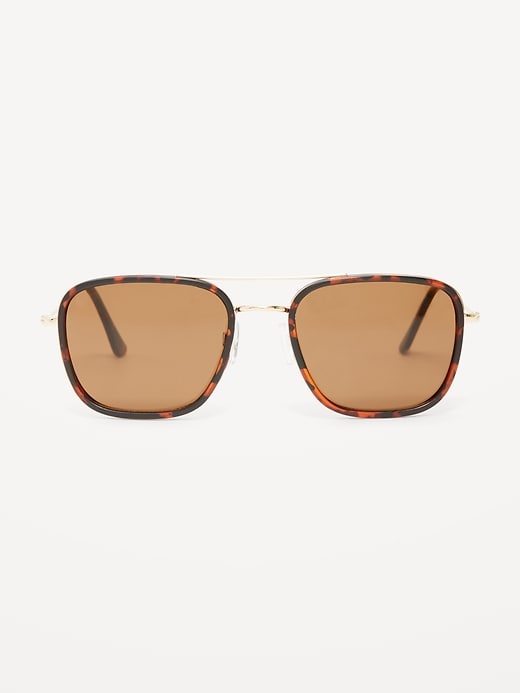 View large product image 1 of 3. Tortoise Wire-Frame Aviator Sunglasses