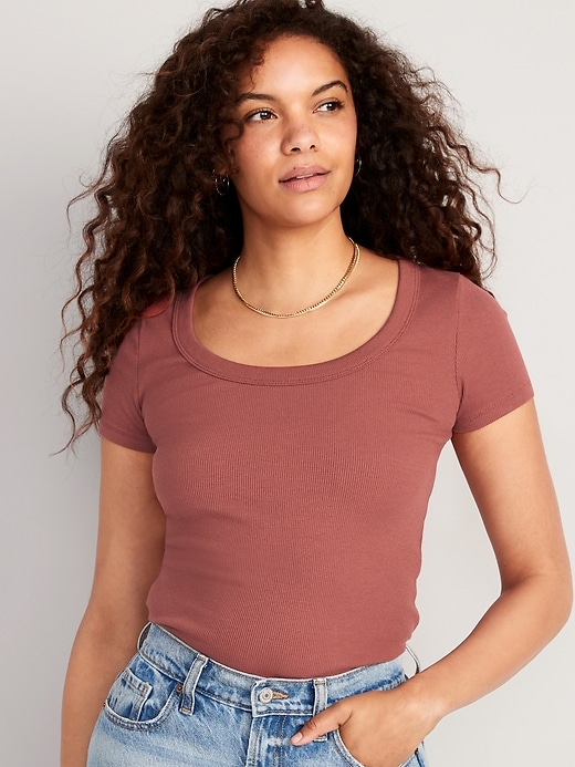 Image number 1 showing, Fitted Scoop-Neck Rib-Knit T-Shirt