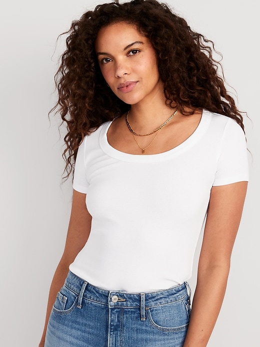 Image number 1 showing, Fitted Scoop-Neck Rib-Knit T-Shirt