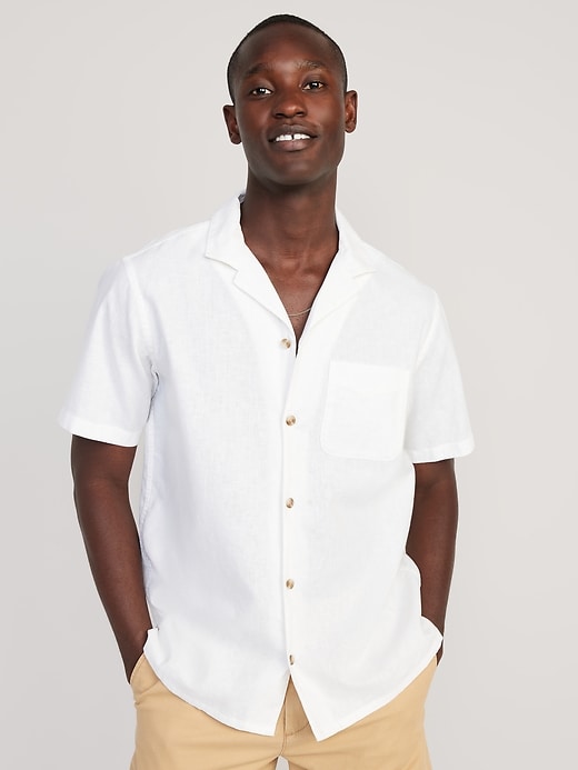 Image number 1 showing, Short-Sleeve Linen-Blend Camp Shirt