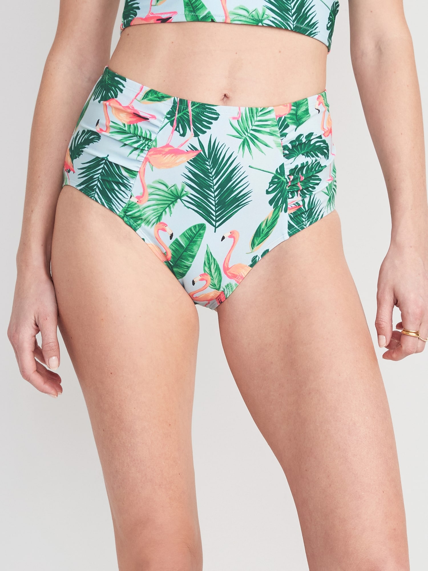 Old Navy High-Waisted Printed Ruched Bikini Swim Bottoms for Women multi. 1