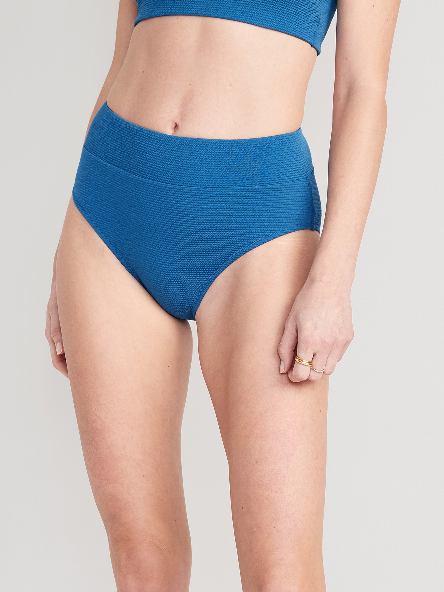 Old Navy High-Waisted Pucker Classic Bikini Swim Bottoms for Women blue. 1