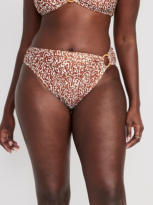 Image number 5 showing, Mid-Rise Printed O-Ring French-Cut Bikini Swim Bottoms
