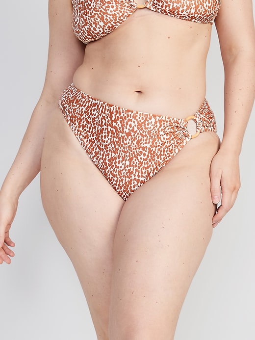 Image number 7 showing, Mid-Rise Printed O-Ring French-Cut Bikini Swim Bottoms