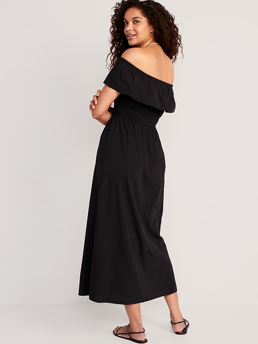Waist-Defined Ruffled Off-The-Shoulder Smocked Maxi Dress for Women ...