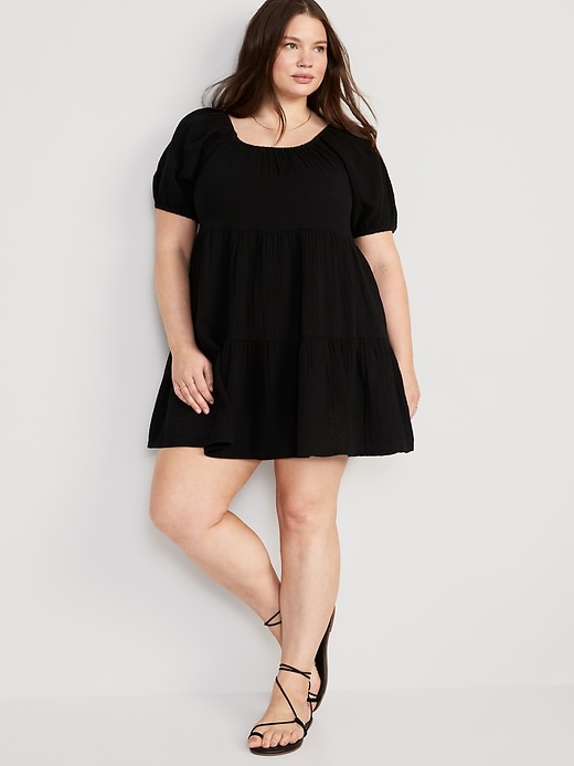Image number 7 showing, Puff-Sleeve Tiered Mini Swing Dress