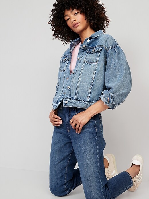 Tapered Puff-Sleeve Non-Stretch Jean Jacket | Old Navy