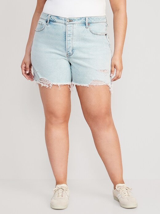 Image number 7 showing, High-Waisted Button-Fly OG Straight Ripped Cut-Off Jean Shorts -- 5-inch inseam