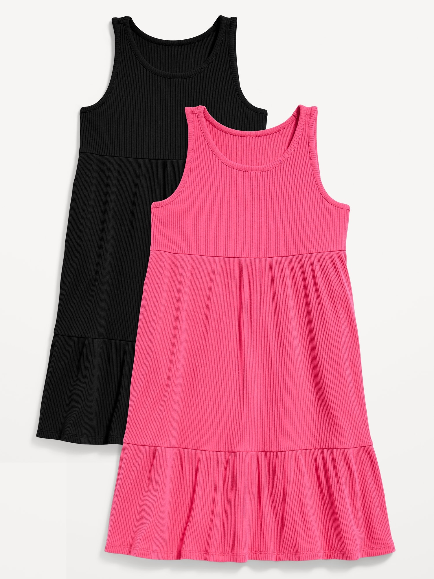 Old Navy Sleeveless Rib-Knit Tiered Swing Dress for Girls pink. 1