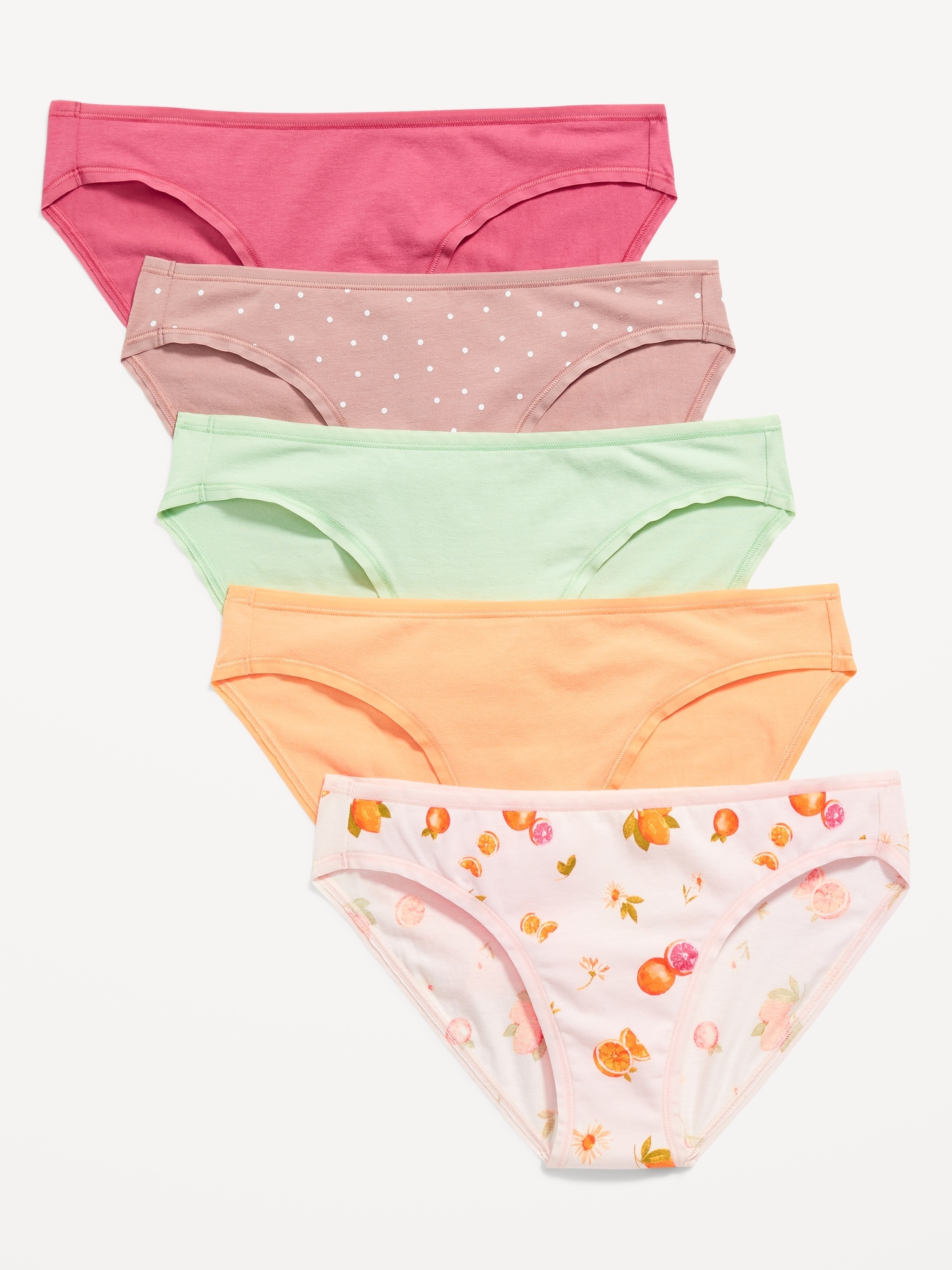 Old Navy Mid-Rise Cotton-Blend Bikini Underwear 5-Pack for Women pink. 1