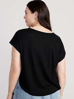 Linen-Blend Cropped Voop-Neck T-Shirt | Old Navy