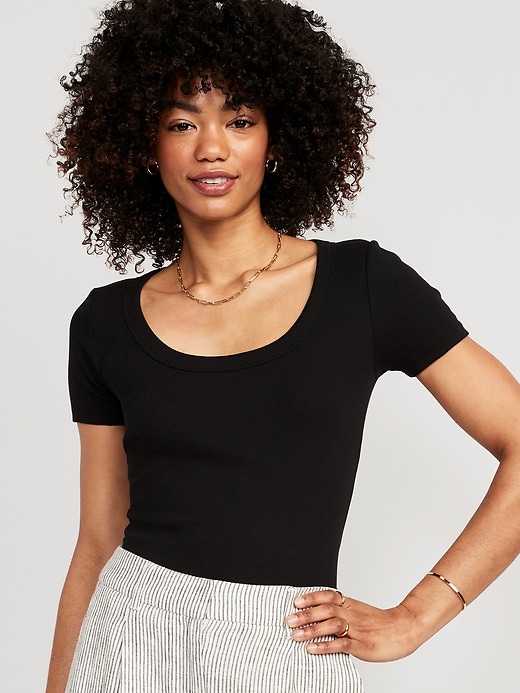 Fitted Scoop-Neck Rib-Knit T-Shirt | Old Navy