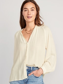 Split-Neck Button-Down Shirt for Women | Old Navy