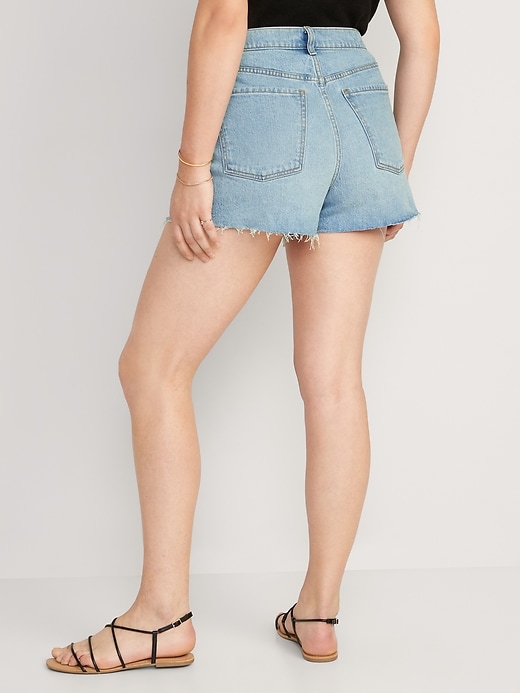 Image number 6 showing, Higher High-Waisted Button-Fly Sky-Hi A-Line Cut-Off Jean Shorts -- 3-inch inseam