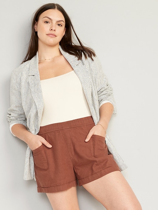 Image number 3 showing, High-Waisted Linen-Blend Utility Shorts -- 3.5-inch inseam