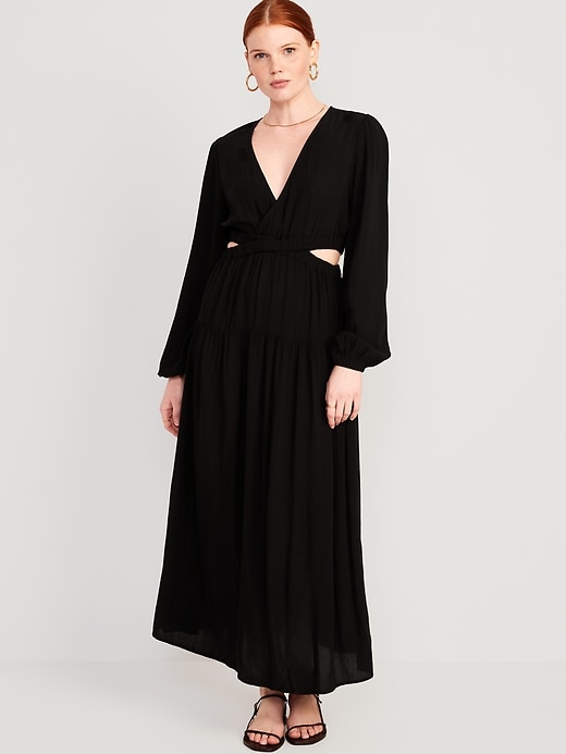 Image number 1 showing, Waist-Defined Crepe Side-Cutout Maxi Dress