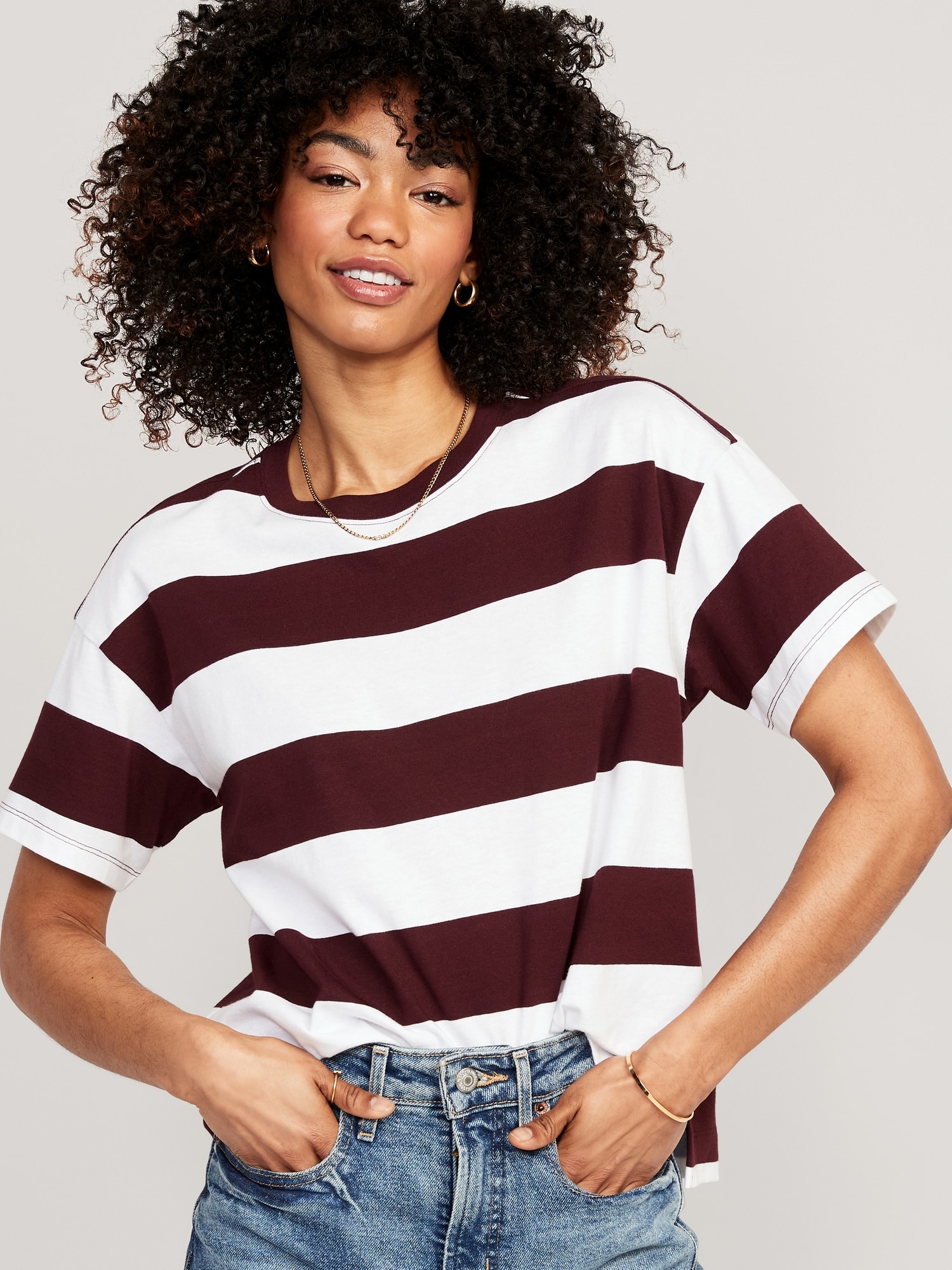 Vintage Striped T-Shirt for Women Navy