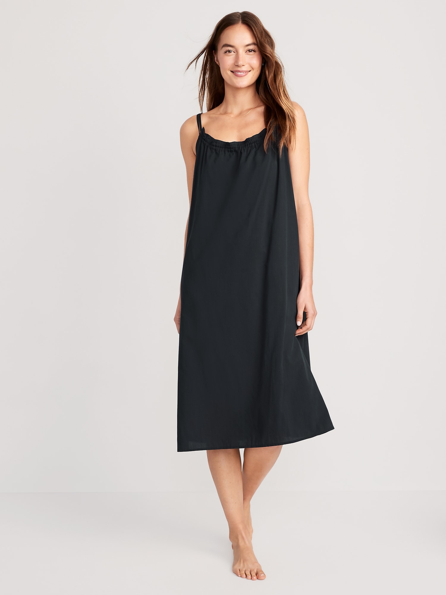 Old Navy Scoop-Neck Double-Strap Midi Cami Nightgown for Women black. 1
