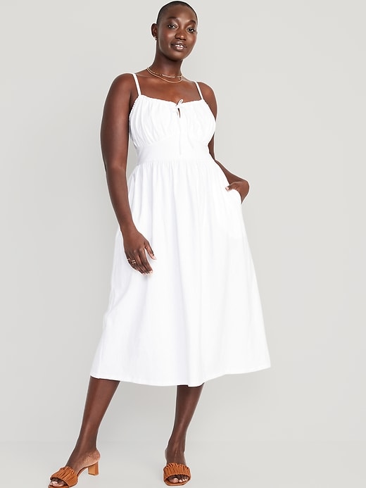 Fit & Flare Tie-Front Cami Midi Dress | Old Navy