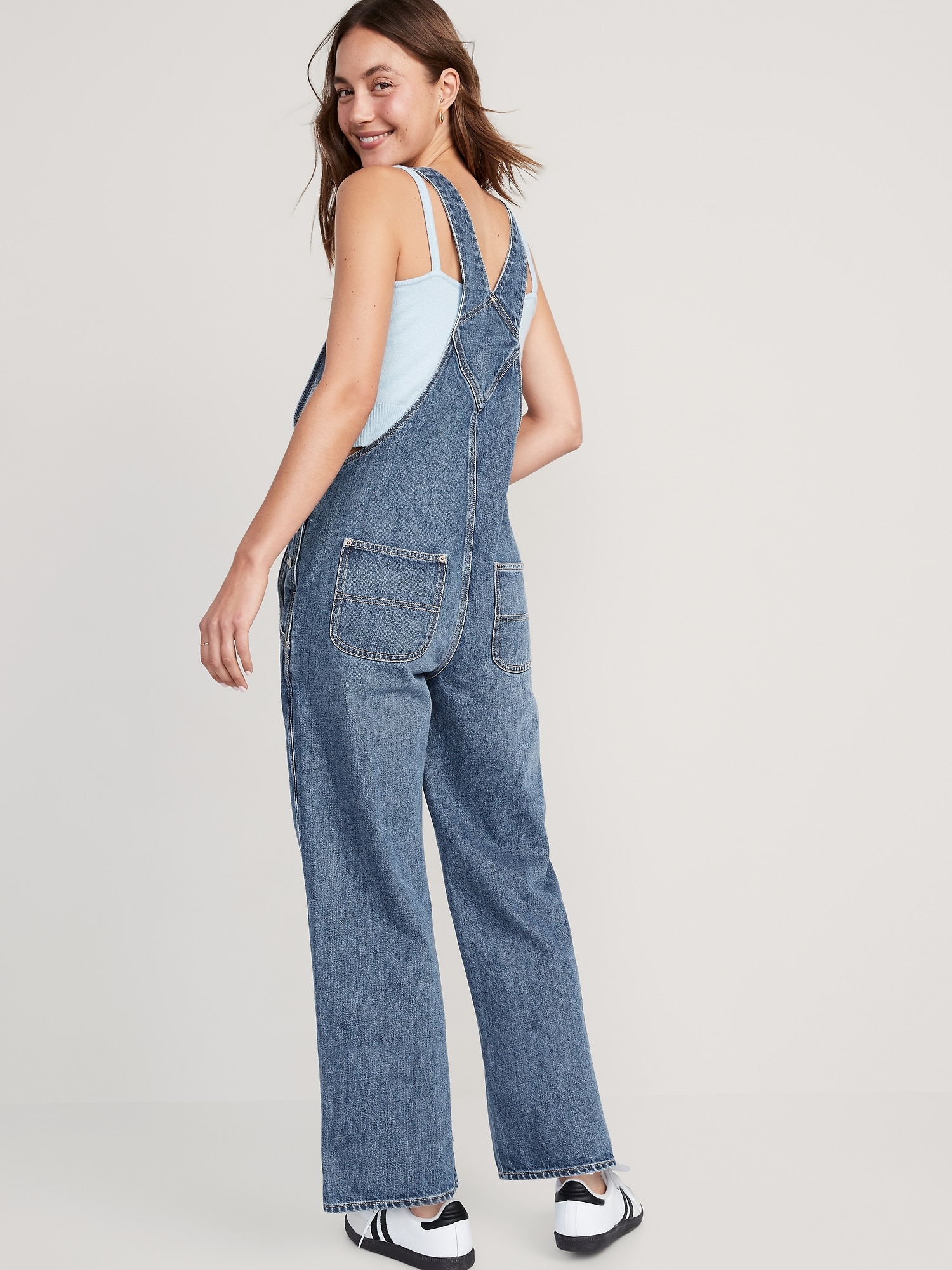 Baggy Wide-Leg Non-Stretch Ripped Jean Overalls for Women | Old Navy