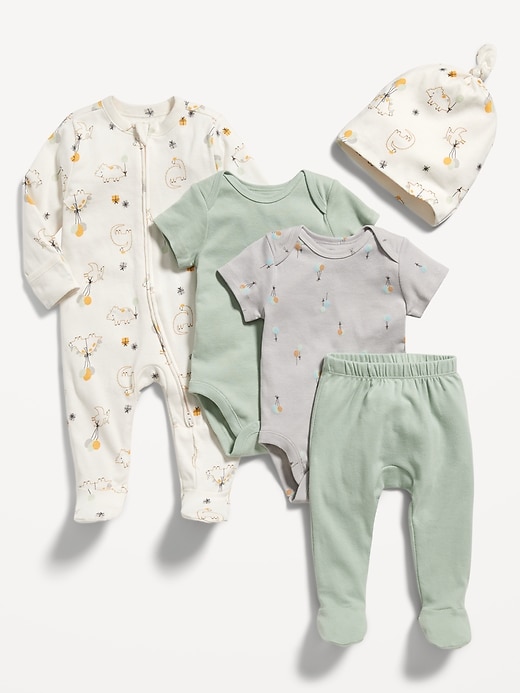 View large product image 1 of 1. Unisex Soft-Knit 5-Piece Layette Set for Baby