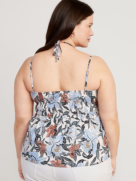 Linen-Blend Strappy Keyhole-Front Smocked Babydoll Cami Top | Old Navy