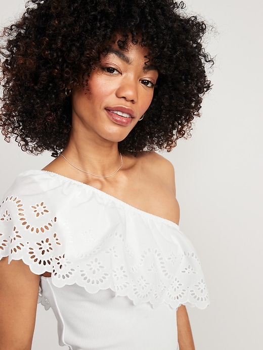 Eyelet One-Shoulder Paneled Rib-Knit Top for Women | Old Navy