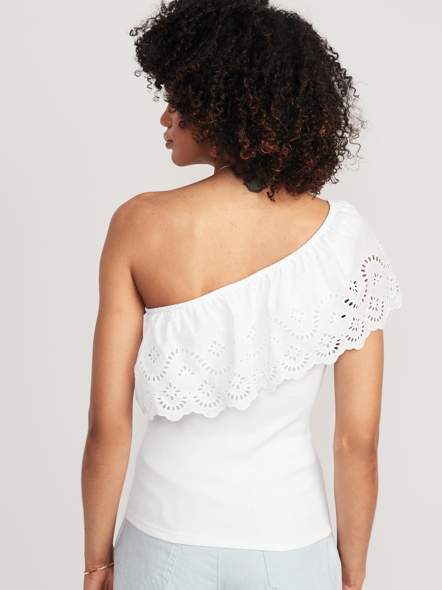 Eyelet One-Shoulder Paneled Rib-Knit Top for Women | Old Navy