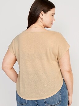 Linen-Blend Cropped Voop-Neck T-Shirt | Old Navy