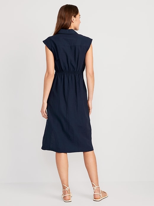 Image number 2 showing, Waist-Defined Twist-Front Midi Shirt Dress