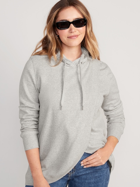 Maternity Cross-Front Nursing Pullover Hoodie - Light Gray Heather