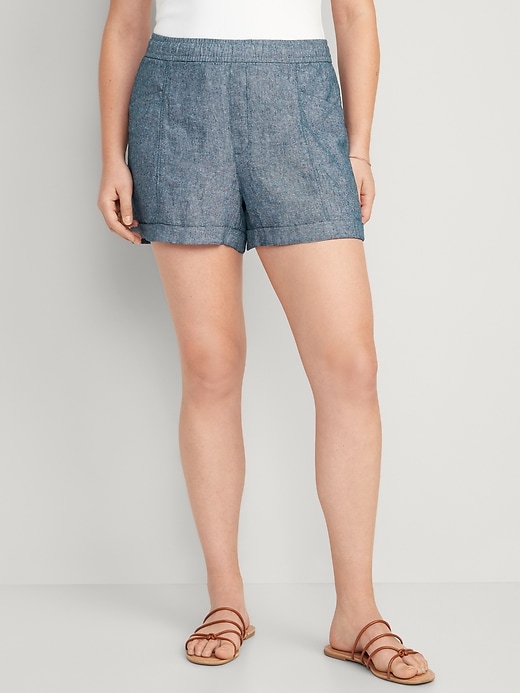Image number 5 showing, High-Waisted Linen-Blend Chambray Shorts -- 3.5-inch inseam