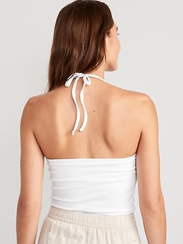 Rib-Knit V-Neck Cropped Halter Top for Women, Old Navy in 2023
