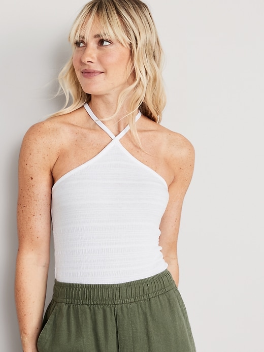 Cropped Smocked Crossover Halter Cami Top for Women