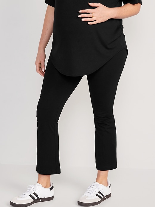 View large product image 1 of 4. Maternity Rollover-Waist Cropped Flare Jersey Leggings