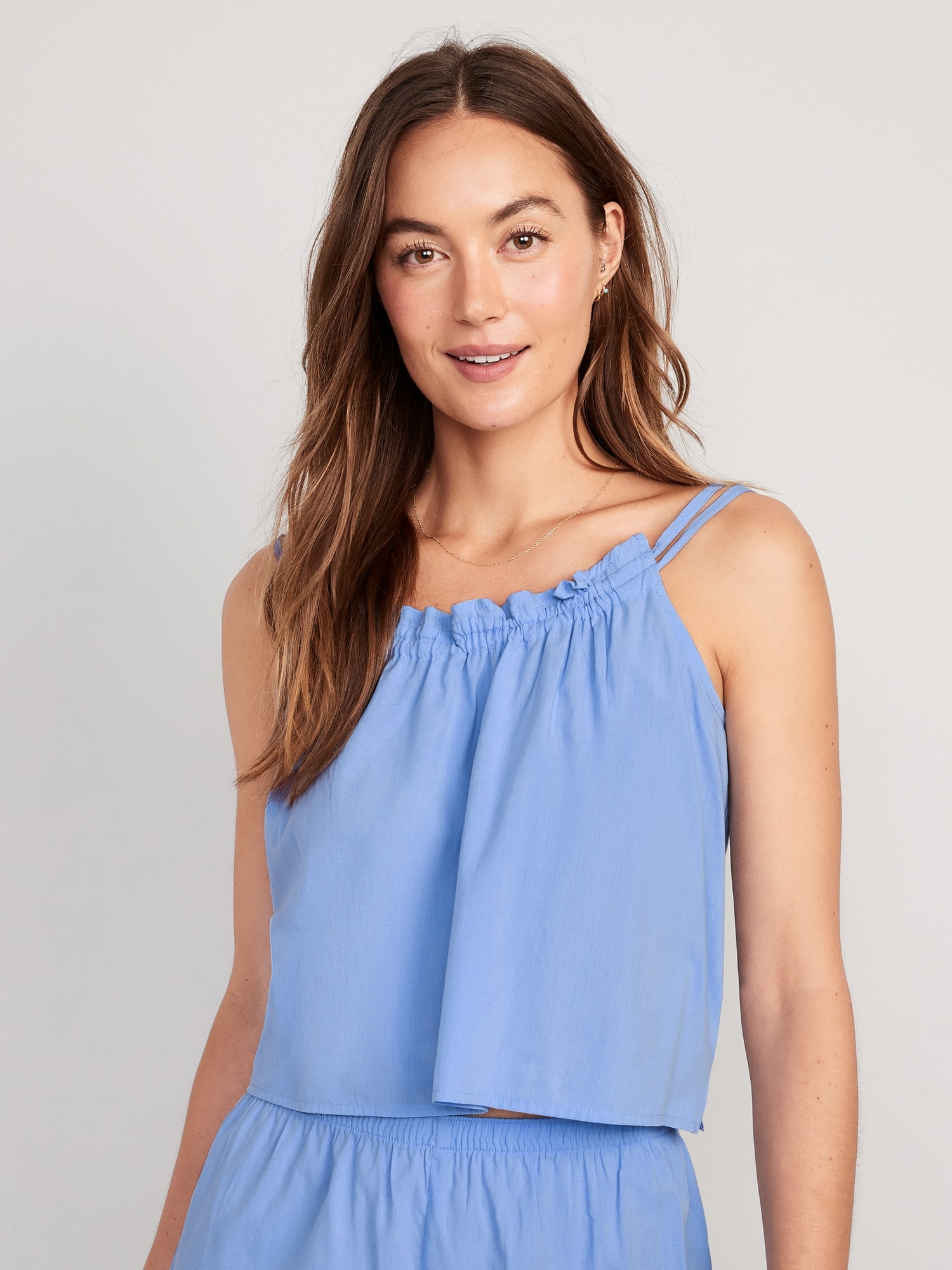 Old Navy Ruffle-Trimmed Double-Strap Cami Pajama Top for Women blue. 1
